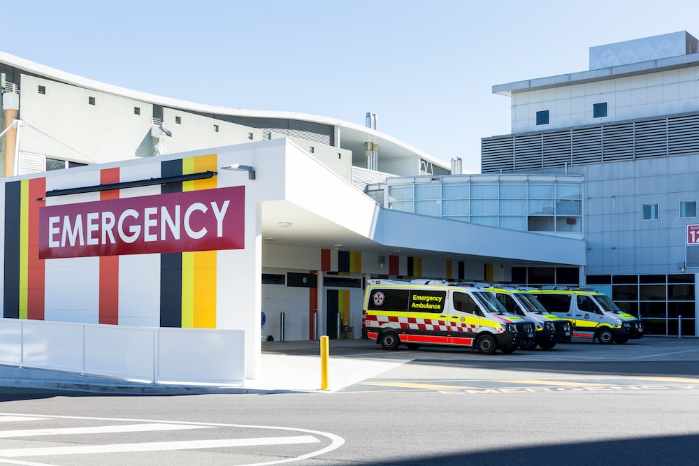 ambulances outside the Emergency department at Canberra Hospital