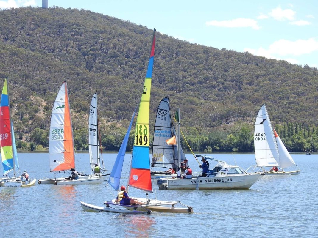 colourful sailing boats on Lake Burley Griffin in Canberra