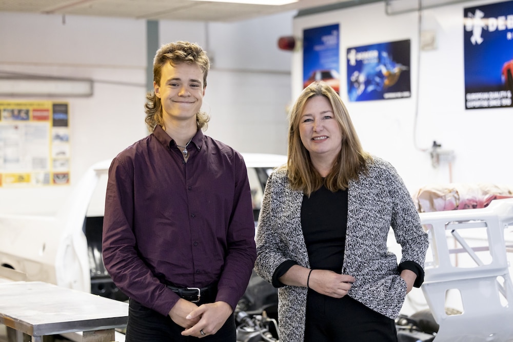 Education minister Yvette Berry with Australian School-based Apprenticeship (ASbA) participant Charlie Steer. Photo: Kerrie Brewer