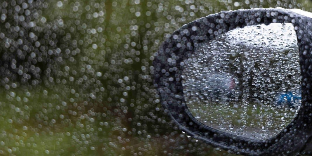 Raindrops seen on a car