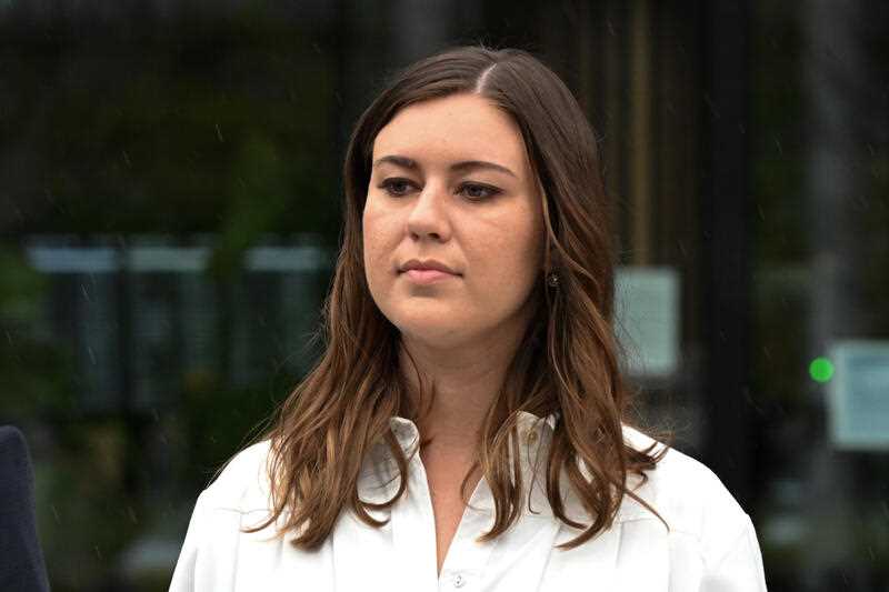 Former Liberal Party staffer Brittany Higgins leaves the ACT Supreme Court in Canberra, Friday, October 7, 2022