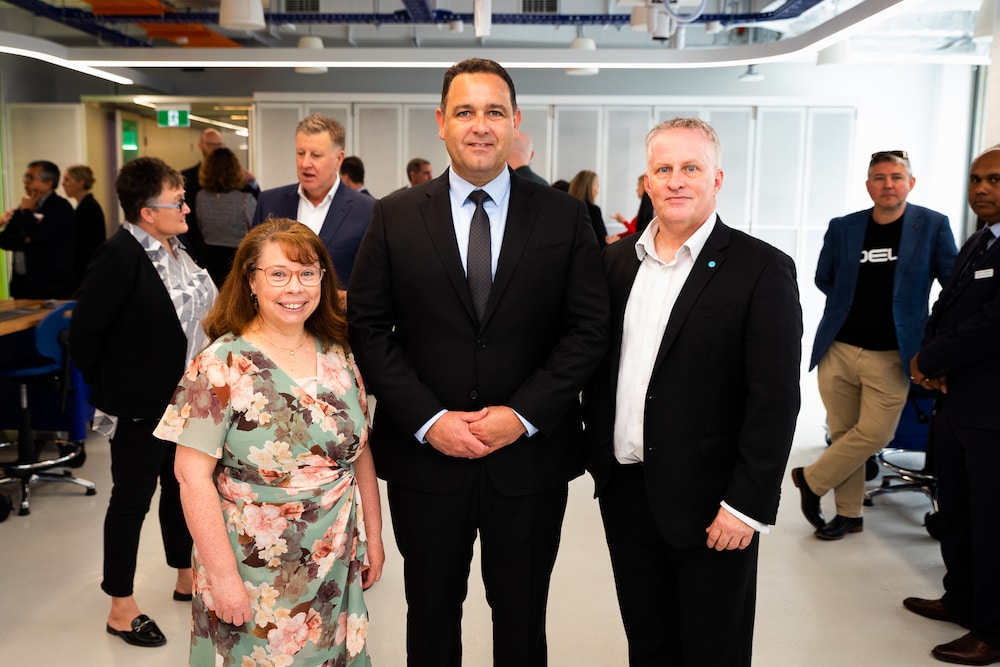 Janine Deakin, University of Canberra Executive Dean Science and Technology; Ben Dawson, Cisco ANZ Vice President; and Vice-Chancellor Professor Paddy Nixon. Photo: University of Canberra