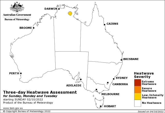 screenshot of Bureau of Meteorology heatwave warning service webpage