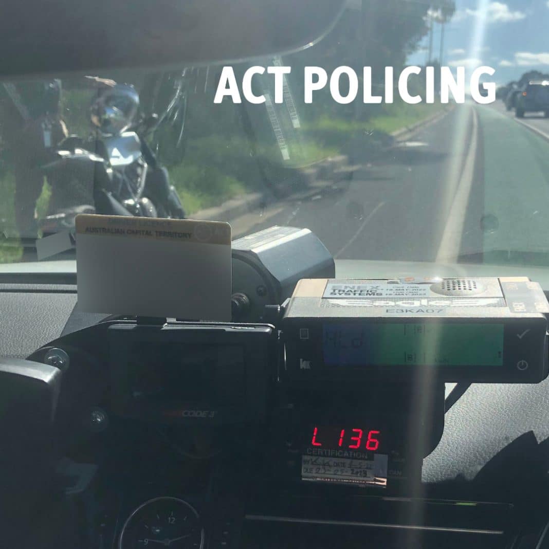 ACT police speed camera displaying 136km/h on screen