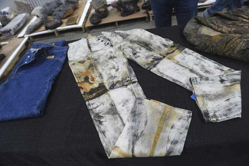 Pulled from a sunken trunk at an 1857 shipwreck off the coast of North Carolina,A pair of work pants, possibly made by or for Levi Strauss, from the S.S. Central America are seen in a warehouse in Sparks, Nevada