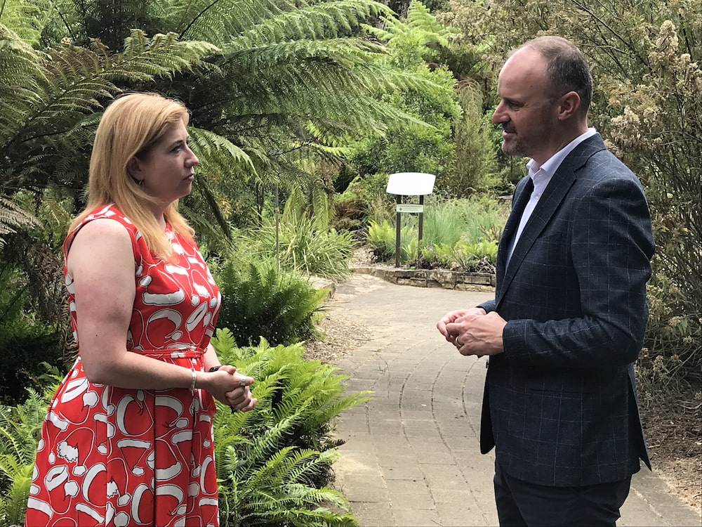 Tara Cheyne MLA, ACT Minister for Human Rights, and Chief Minister Andrew Barr. Photo: Nicholas Fuller