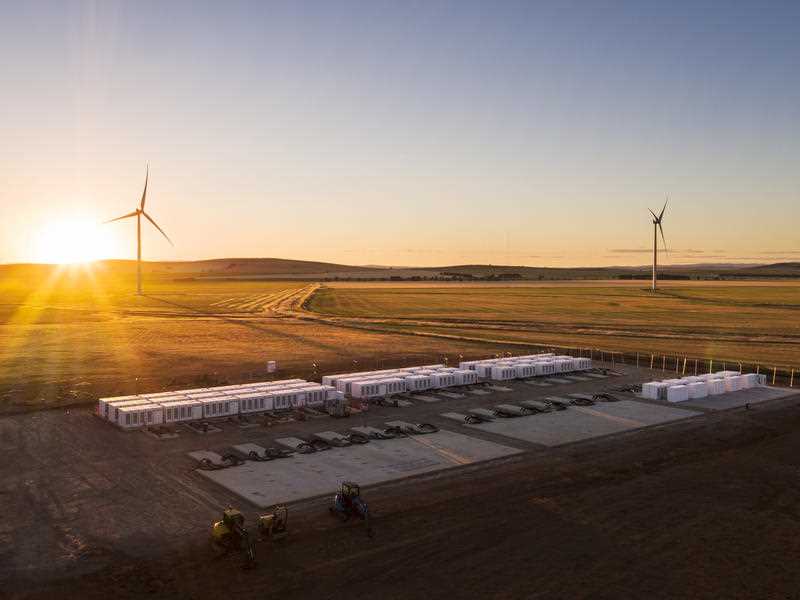 giant renewable battery site powered by solar and wind at Hornsdale Power Reserve in Adelaide