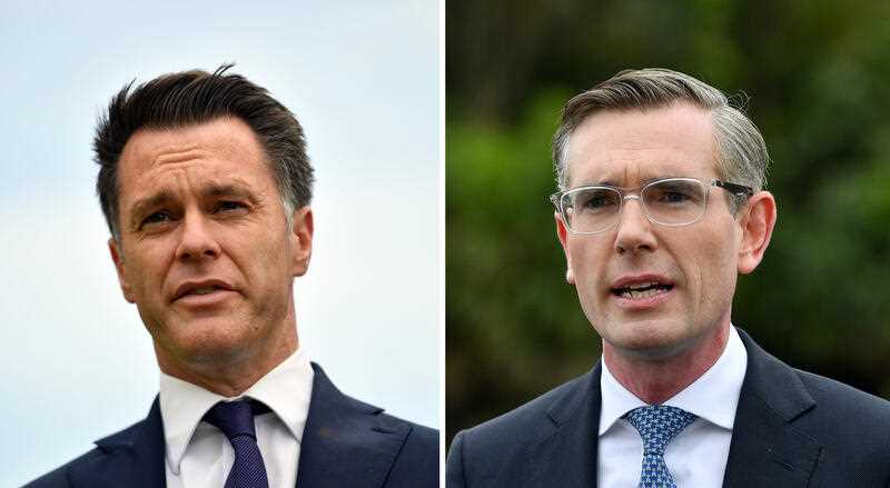 A diptych of two images of NSW opposition Leader Chris Minns and NSW Premier Dominic Perrottet