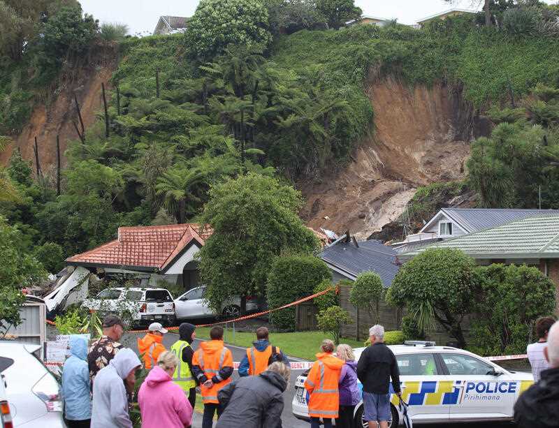 The landslide that demolished a house at Egret Place, Maungatapu after emergency services were on the scene to evacuate, Tauranga, New Zealand, Sunday, January 29, 2023