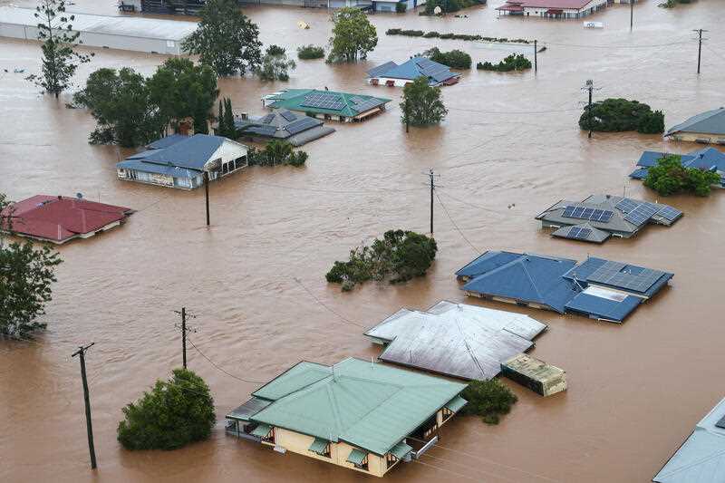 aerial photo of flood-affected properties in Lismore, Northern NSW