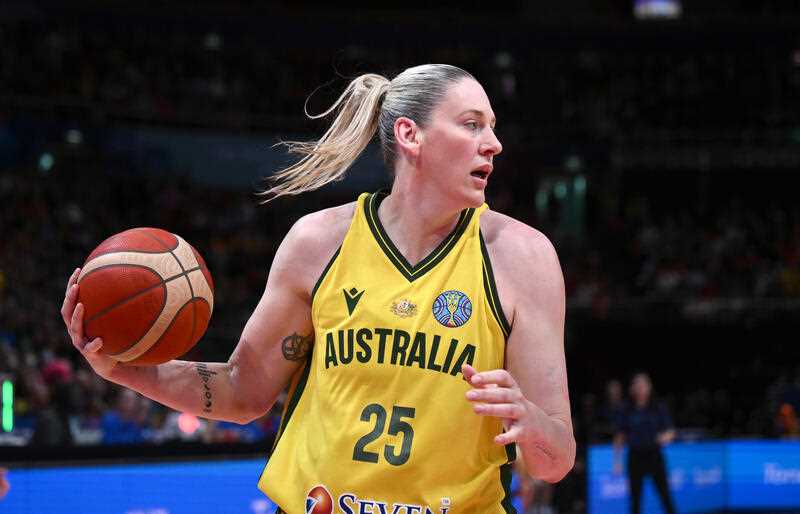Lauren Jackson of Australia in action during the 2022 FIBA Women's Basketball World Cup 3rd Place match between Australia and Canada at Qudos Bank Arena in Sydney, Saturday, October 1, 2022.