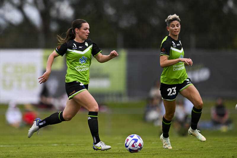 Grace Maher of Canberra United in action during an A-League Women soccer match at McKellar Park in Canberra