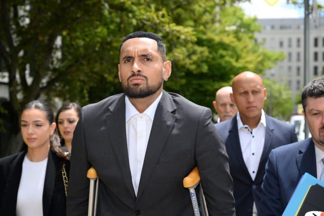 Tennis star Nick Kyrgios arrives at the ACT Magistrates Court in Canberra, Friday, February 3, 2023