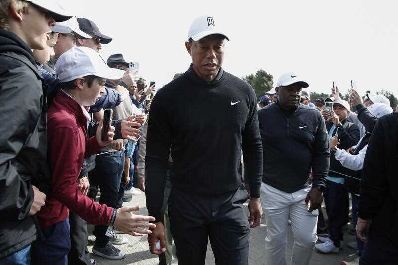 US golfer Tiger Woods walks to the 3rd hole during round 2 of the Genesis Invitational at the Riviera Country Club in Los Angeles