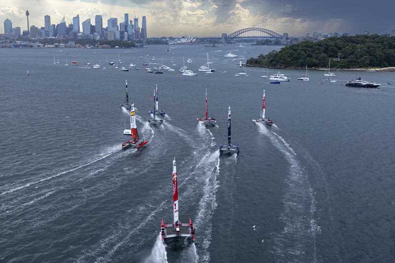 SailGP teams compete on Sydney Harbour during race 1 of the Australia Sail Grand Prix in Sydney, Australia, Saturday Feb. 18, 2023