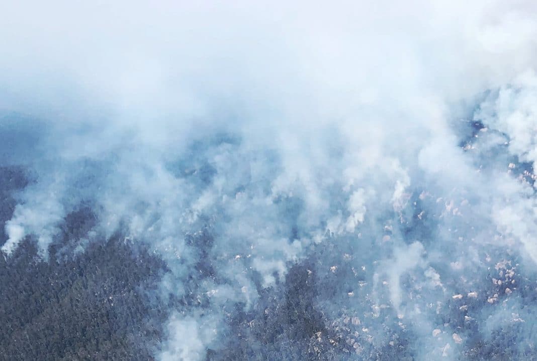smoke seen rising from a prescribed burn in Namadgi National Park, ACT, in April 2019