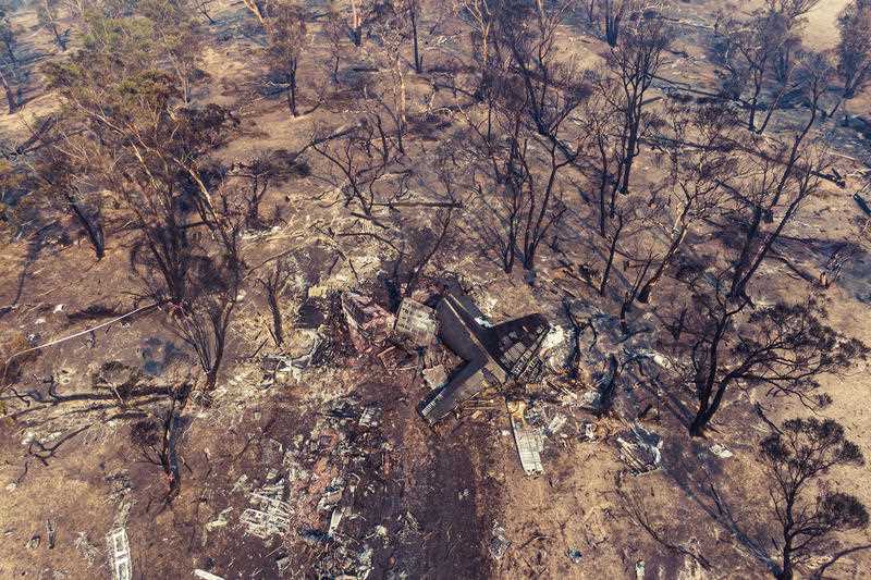 aerial shot of wreckage of the C-130 Hercules air tanker plane that crashed on Thursday afternoon northeast of Cooma, NSW, Friday, January 24, 2020