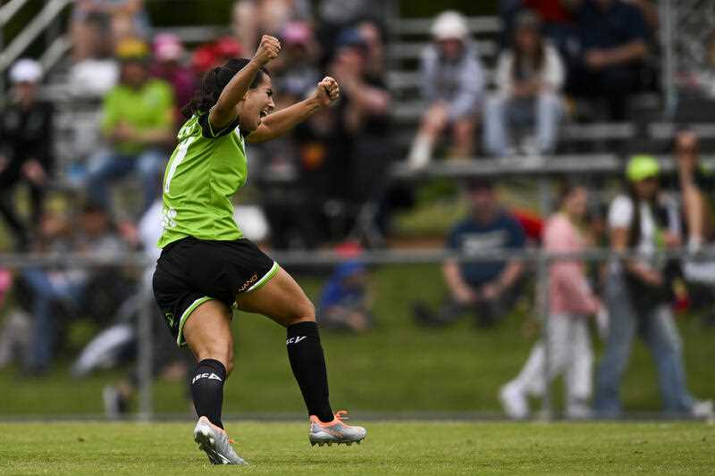 Vesna Milivojevic of Canberra United celebrates after scoring a goal