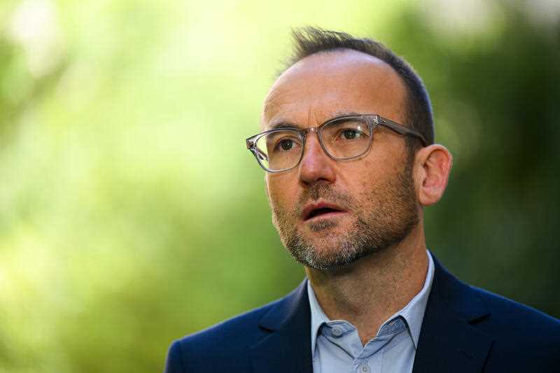 Australian Greens leader Adam Bandt speaks during a press conference at Parliament House in Canberra