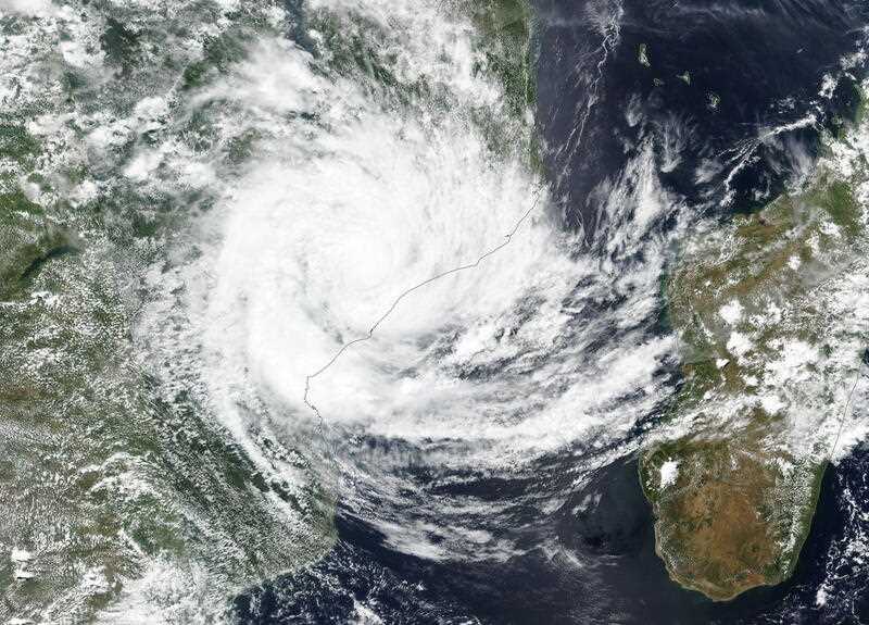 satellite image made available by NASA's Worldview application, of cyclone Freddy over Mozambique, 12 March 2023