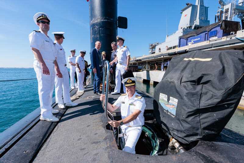Rear Admiral Matthew Buckley, Head of Nuclear Submarine Capability, Royal Australian Navy is seen onboard the USS Asheville, a Los Angeles-class nuclear powered fast attack submarine, during a visit to HMAS Stirling, Western Australia on Tuesday, March 14, 2023.