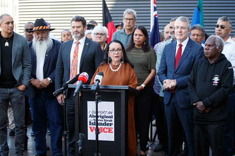 Minister for Indigenous Australians Linda Burney and members of the Referendum Working Group and Referendum Engagement Group during a Voice to Parliament press conference, in Adelaide, Friday, March 17, 2023.