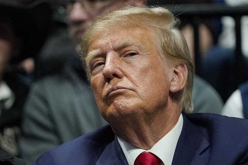 Former President Donald J. Trump watches the NCAA Wrestling Championships, Saturday, March 18, 2023, in Tulsa, Oklahoma