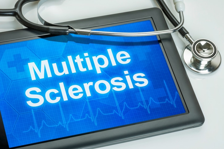 electronic laptop screen with the diagnosis 'multiple sclerosis' on the display