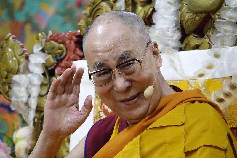 Tibetan spiritual leader the Dalai Lama at a Long Life offering prayer at the main Buddhist temple of Tsuglagkhang, near the town of Dharamsala, India,