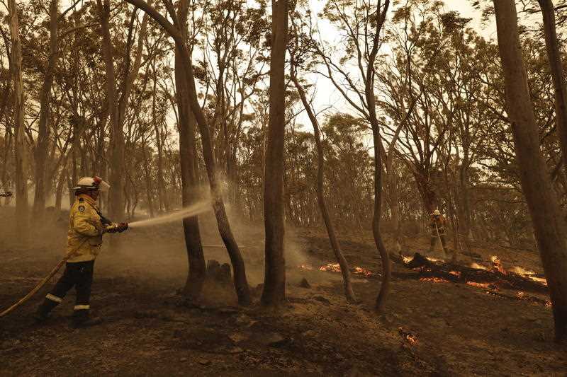 Members of the Sutherland Strike Force RFS contain a spot fire on a property in Colinton, NSW, Saturday, February 1, 2020