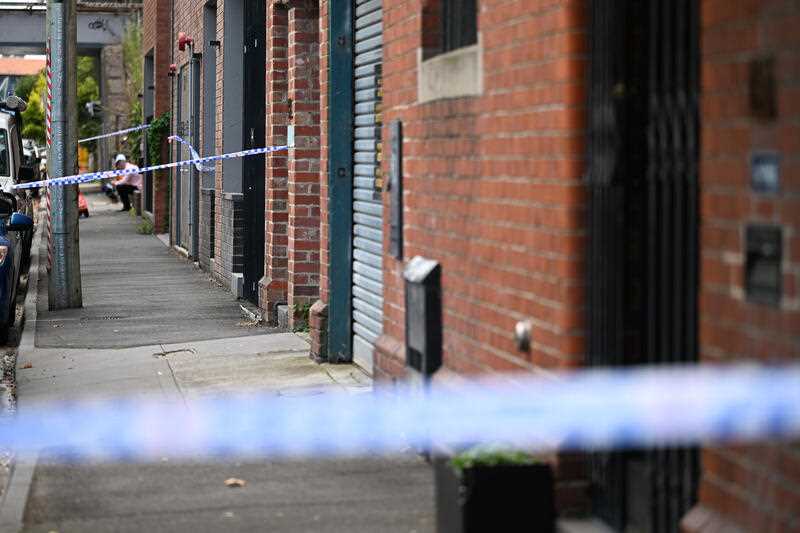 General view of a crime scene following the death of a woman in Abbotsford, Melbourne, Thursday, April 6, 2023