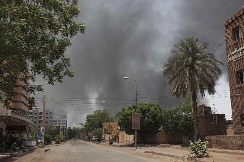 Smoke is seen rising in Khartoum, Sudan, Saturday, April 15, 2023