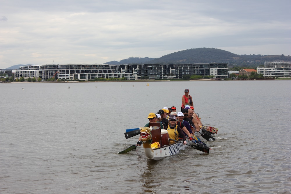 Dragon boaters on Lake Burley Griffin. Photo: Nick Fuller