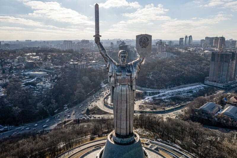 A view of Ukraine's the Motherland Monument in Kyiv