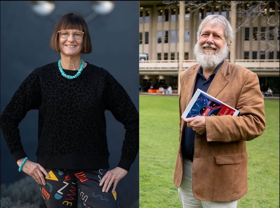 Distinguished Professor Susan Scott from the ANU, and Emeritus Professor David Blair from the University of Western Australia (UWA). Photo: ANU