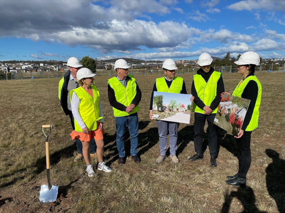 Emma Davidson (left), ACT Minister for Mental Health, examines the designs for the Coombs residential eating disorder centre. Photo: ACT Government