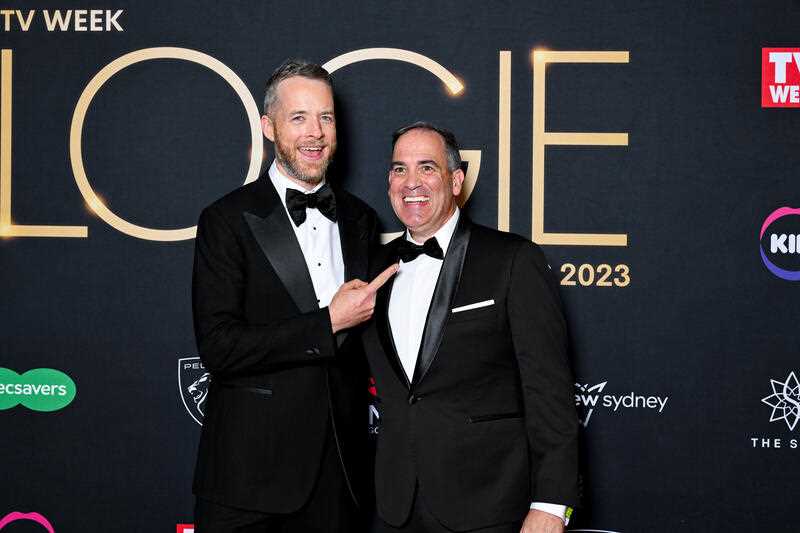 Hamish Blake and Ryan McNaught during the 63rd TV Week Logie Awards presentation ceremony at the Star in Sydney, Sunday, July 30, 2023