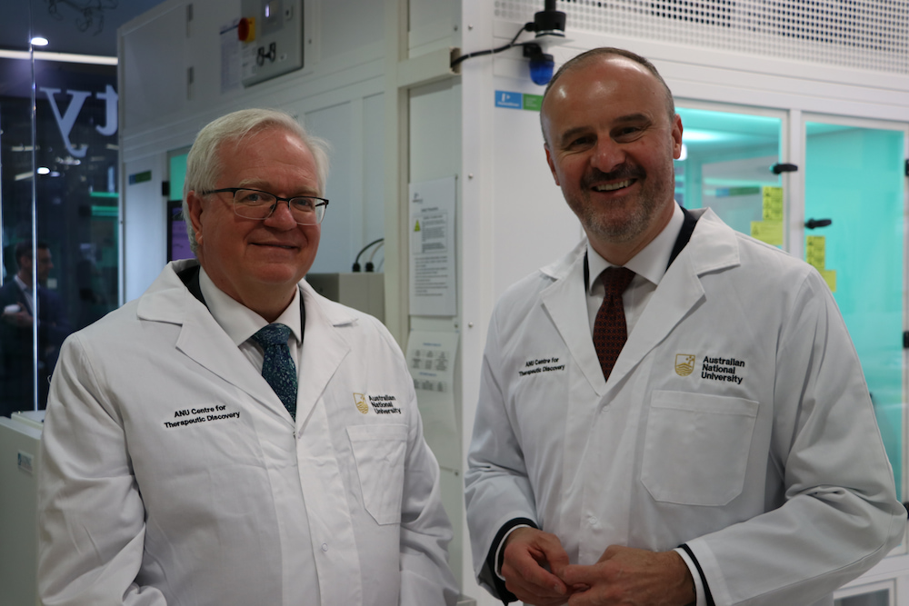 Professor Brian Schmidt, ANU Vice-Chancellor, and Chief Minister Andrew Barr. Photo: Nicholas Fuller