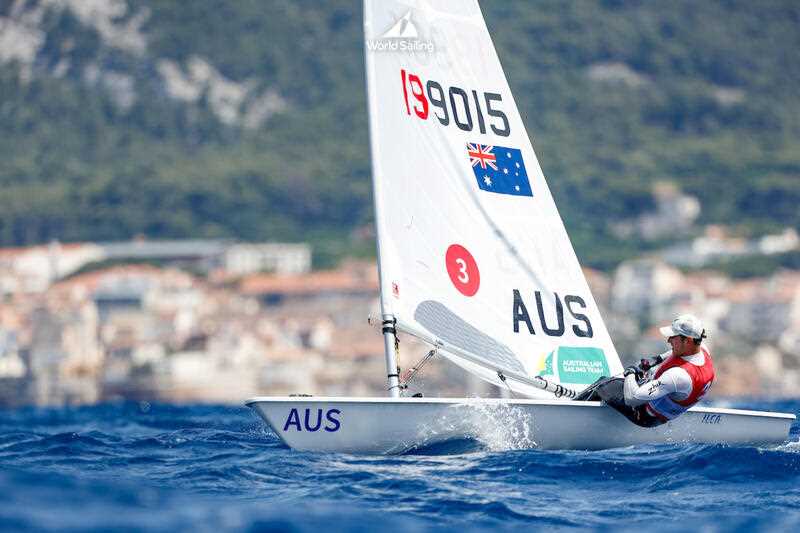 Olympic champion Matt Wearn leads the ILCA 7 at the Paris Games test event, Marseille, France on 14 July 2023