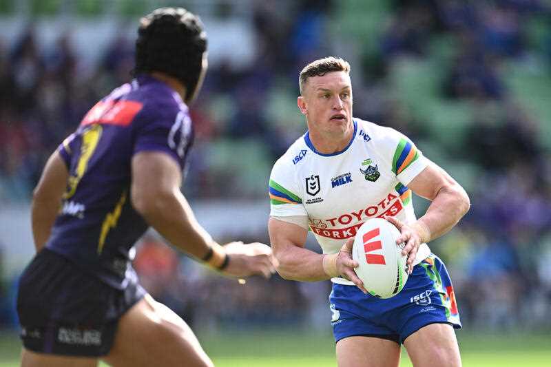 Jack Wighton of the Raiders during the NRL Round 24 match between the Melbourne Storm and the Canberra Raiders at AAMI Park in Melbourne, Sunday, August 13, 2023