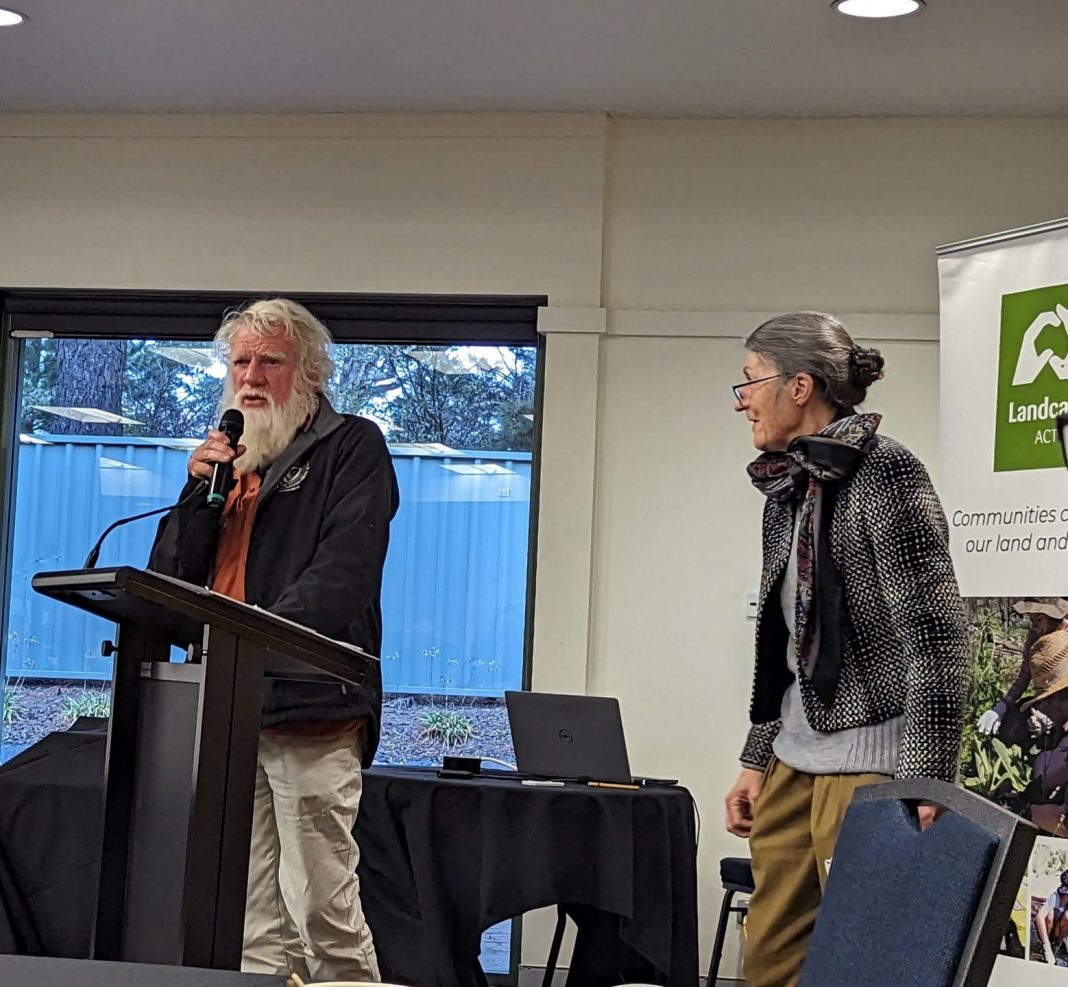 Landcare ACT chair Dr Maxine Cooper and author Bruce Pascoe. Photo: Landcare ACT