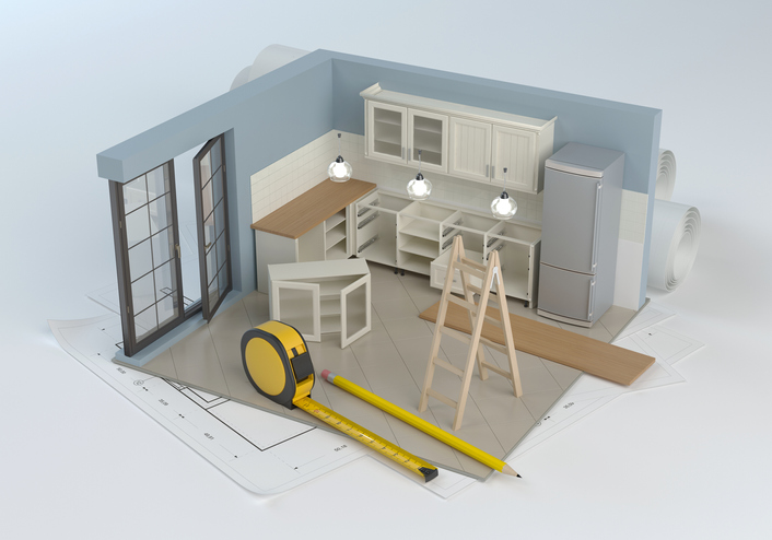 3D illustration of kitchen renovation project