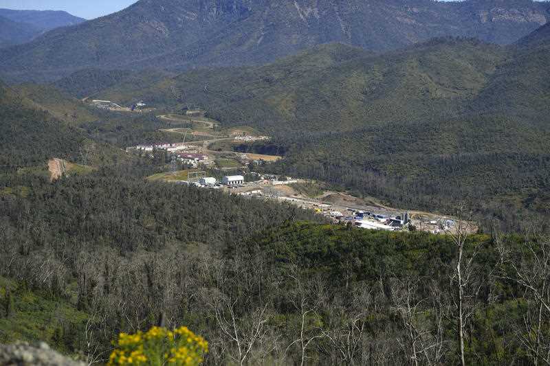 Aerial view of the construction site for Snowy 2.0 at Lobs Hole at the launch of TBM Kirsten at the Snowy Hydro Scheme in Talbingo, Friday, December 3, 2021