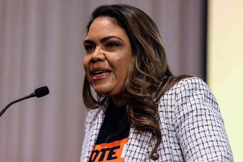 Shadow Minister for Indigenous Australians Jacinta Nampijinpa Price speaks during the launch of Victoria’s 'no' campaign in Melbourne, Friday, September 15, 2023.