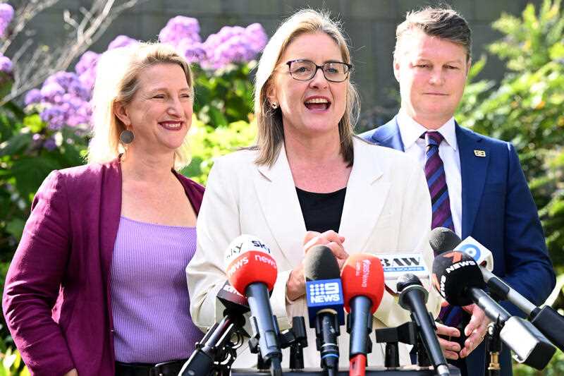 Eltham MP Vicki Ward, Incoming Victorian Premier Jacinta Allen and Incoming Deputy Victorian Premier Ben Carroll speak to media at Victorian Parliament in Melbourne, Wednesday, Wednesday, September 27, 2023.