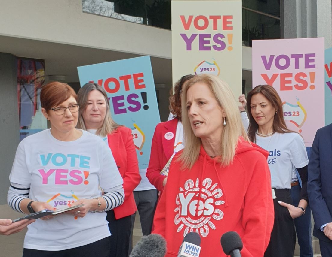 Senator Katy Gallagher with ACT politicians at a Yes rally. Photo: Julie Samaras