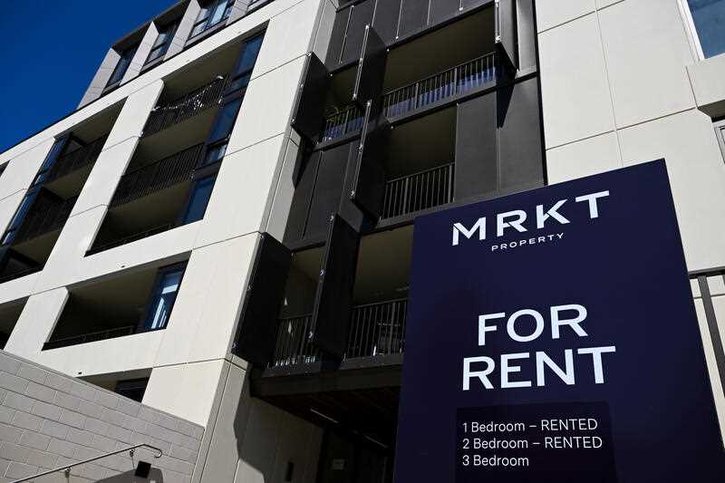 A ‘For Rent’ sign is seen outside apartments in Canberra in February 2023