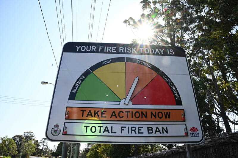 A bushfire danger advisory sign shows extreme fire risk and a total fire ban, at Dural north west of Sydney, Wednesday, September 20, 2023.
