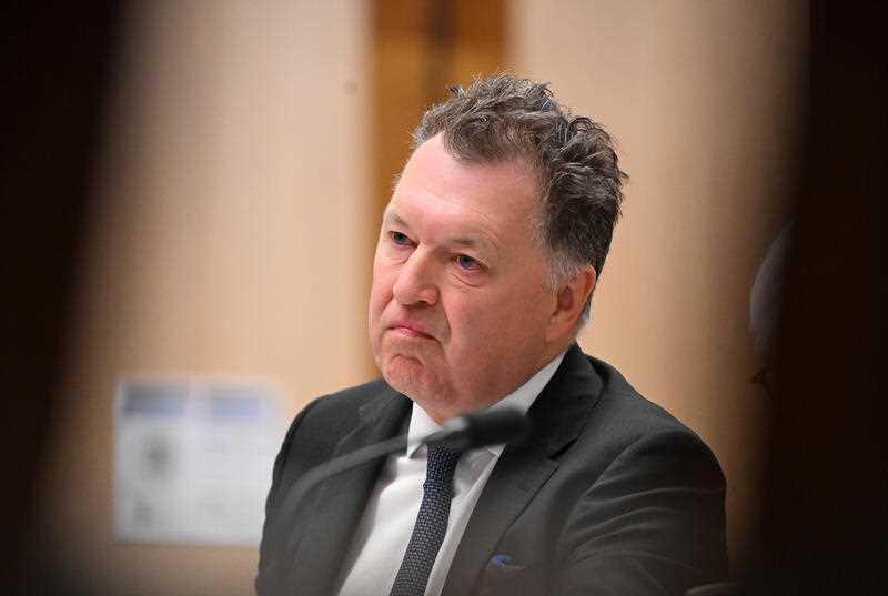 PwC Australia Chief Executive Officer Kevin Burrowes speaks during the Inquiry into management and assurance of integrity by consulting services at Parliament House in Canberra, Thursday, October 12, 2023.