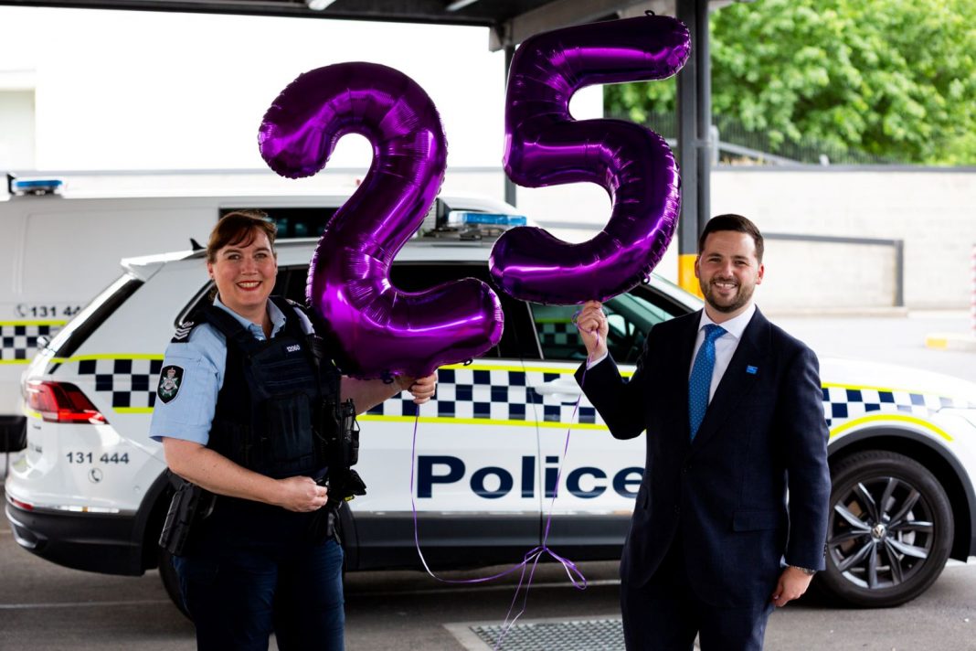 Acting Sergeant Kath McRae and Oliver Forrester, Chair, ACT Region Crime Stoppers. Photo supplied